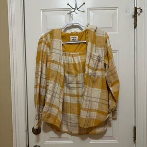 American Eagle Outfitters Yellow Hooded Flannel